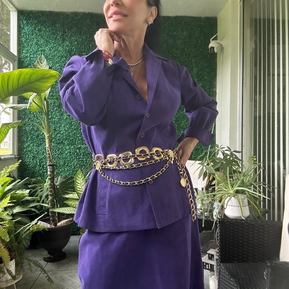70s DARK PURPLE Ultra Suede Skirt Suit Matching Set Jacket - Picture 5 of 9